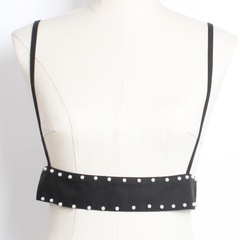 Shirt decoration suspenders girdle black female pearl double-row