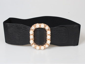 Elastischer schwarzer Grtel Frauen breite Perle Strass eingelegtes dekoratives Grtelkorsettpicture10