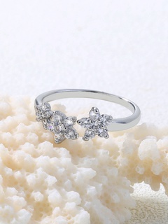 Fashion new jewelry simple five-pointed star flower opening zircon ring micro-set ladies adjustable ring female 1