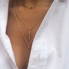 Fashionable simple multi-layered long stick pendent alloy necklace