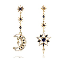 Fashion Full Diamond Rhinestone Asymmetric Star Moon Alloy Earrings