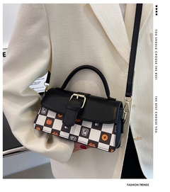 simple contrast color plaid shoulder square flip handbag