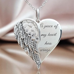 Collier en alliage pendentif coeur avec ailes d'ange et lettres de mode