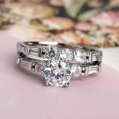 Fashion Geometric Alloy Inlaid Crystal Zircon Ring Two Piece Set