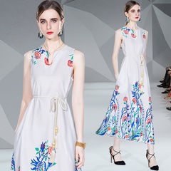 2022 summer new fashion v-neck tie print sleeveless dress women's clothing