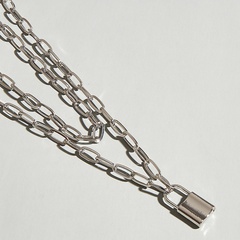 Fashion Simple Double Layer Chain Lock Pendent Alloy Necklace