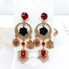 retro baroque style rose hollow geometric pendant earrings