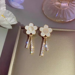 simple diamond tassel opal flower earrings