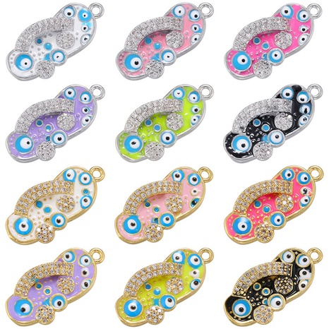 Micro-inlaid zircon slippers color drip oil flip-flops eye pendant's discount tags
