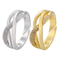 Micro-set zircon twist wave S-shaped copper ring fashion jewelry accessorie