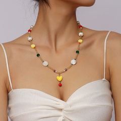 collier de cristal en forme de coeur en céramique de perles mignon de mode