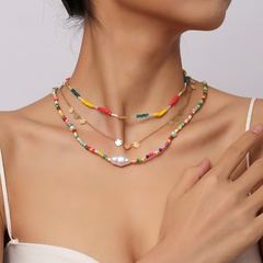 Bohemian beaded multi-layer heart-shaped resin necklace