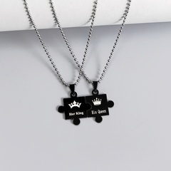 Punk King and Queen Puzzle Stainless Steel Beads Chain Necklace