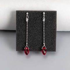 fashion geometric rhombus ruby long alloy earrings