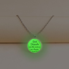 fashion good friend luminous lettering round pendent alloy necklace