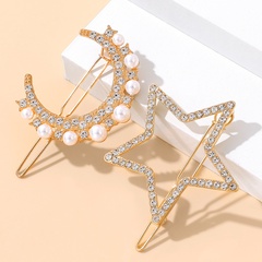 2-teiliges koreanisches süßes Perlen-Strass-Mond-Stern-Schnallen-Clip-Haarspangen-Set