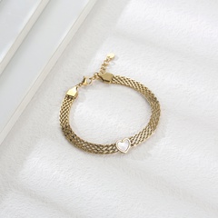 Titanium Steel Plated 14K Gold Fashion OL Heart-Shaped White Shell Bracelet
