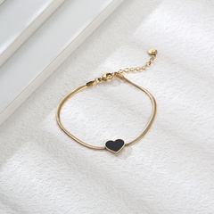 Titanium Steel Plated 14K Gold Simple Heart Shaped Black Shell Flat Snake Chain Bracelet