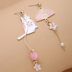 Fashion Jewelry Asymmetric Fan Flower Cat Stud Earrings