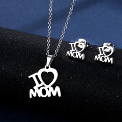 Boucles d'oreilles collier en acier inoxydable pendentif lettre créative simple I Love Mama