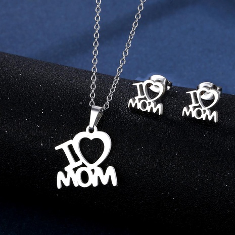 Boucles d'oreilles collier en acier inoxydable pendentif lettre créative simple I Love Mama's discount tags