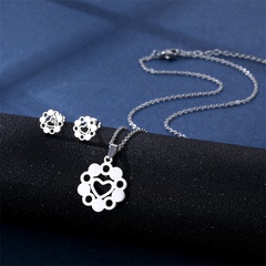 Simple heart-shaped flower stainless steel necklace earrings set