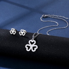 Fashion Clover Stainless Steel Necklace Earrings Set
