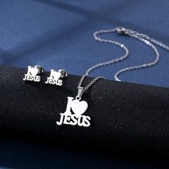 fashion letter I love Jesus stainless steel necklace earrings set