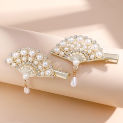 Conjunto de 2 piezas de horquilla de cristal con colgante de perla de temperamento retro coreano para mujer