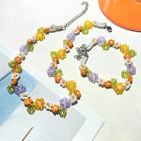 fashion simple color crystal flower resin necklace bracelet's discount tags