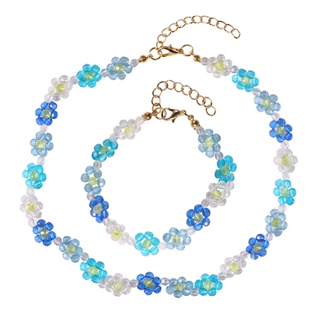 Conjunto de pulsera de collar de flores de cristal tejido a mano de verano's discount tags