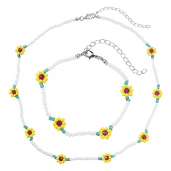 fashion simple beaded sun flower bracelet clavicle chain set