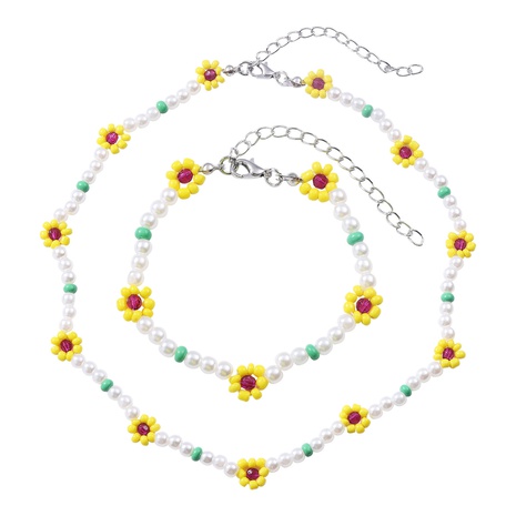 2022 spring and summer new beaded yellow flower bracelet choker set's discount tags
