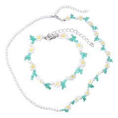 fashion beaded pearl stitching flower necklace bracelet set