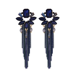 Fashion new geometric blue tassel texture alloy earrings