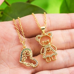 mother's day gift heart mom bear pendant copper 18K gold-plated inlaid zircon necklace