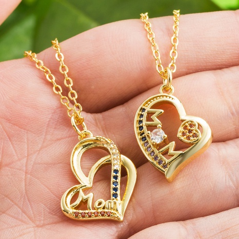 Herz Brief Mama Anhänger Kupfer 18 Karat vergoldete Zirkon Halskette mit Intarsien's discount tags