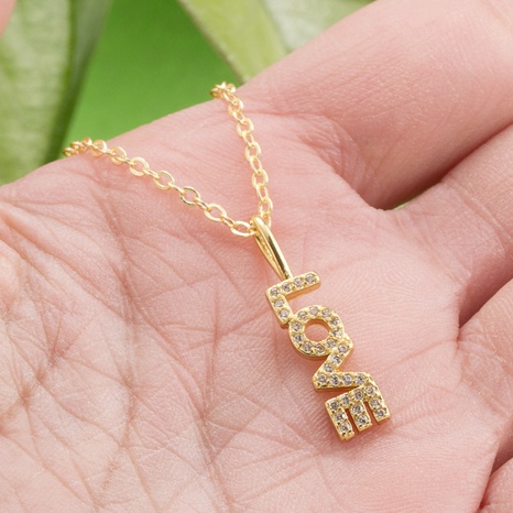 simple letter LOVE pendant copper 18K gold-plated inlaid zircon necklace mother's day gift's discount tags