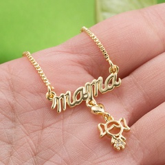 Retro English letter Mama pendant copper 18K gold-plated inlaid zircon necklace