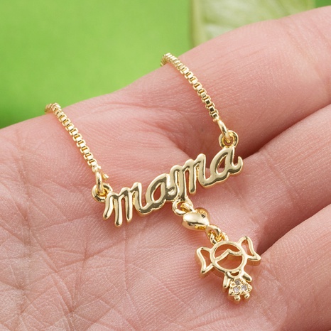 Retro English letter Mama pendant copper 18K gold-plated inlaid zircon necklace's discount tags