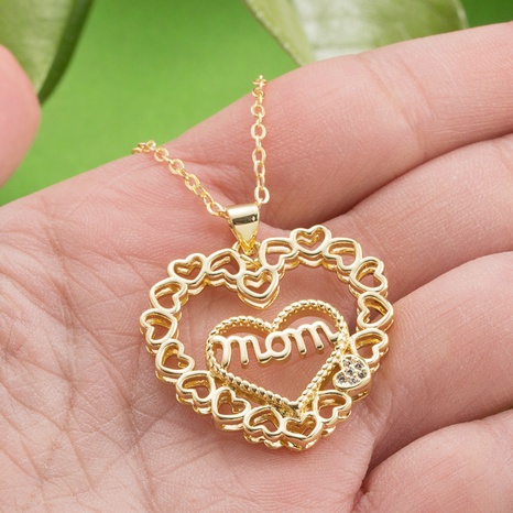 fashion letter MOM heart-shaped copper 18K gold-plated inlaid zircon necklace's discount tags