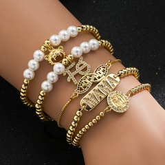 Einfaches MAMA-Perlen-Jungfrau-Maria-Kupfer-Zirkon-vergoldetes Armband