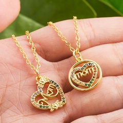Heart pendant letter Mom copper 18K gold-plated inlaid zircon necklace