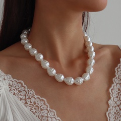 simple pearl geometric irregular stitching chain necklace