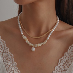 simple double-layer imitation pearl stone chain necklace