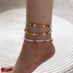 Bracelet de cheville en alliage de cerise de perle de conque de couleur de mode ensemble de 3 pièces