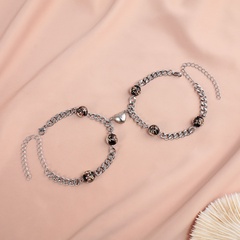 perles lumineuses simples chaîne en acier inoxydable coeur aimant couple bracelet