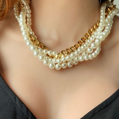 Mode mehrschichtige goldene Perlenkettenhalskette