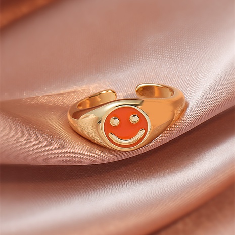 Fashion Simple Women's Brass Gold Plated Tropföl Smiley New Ring Ring's discount tags