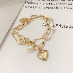 fashion heart pearl pendant double-layer bracelet
